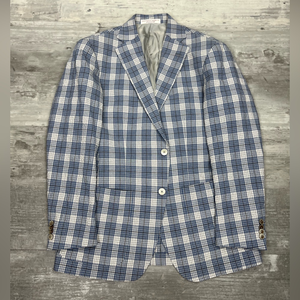 Hardwick Blue, White & Grey Plaid Seersucker Sport Coat 40R